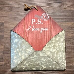 Charming Red and Silver 'P.S. I Love You' Wall Accent